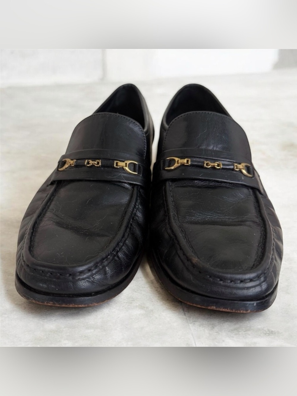 Bostonian Black Leather Bit Loafers with Gold Hardware